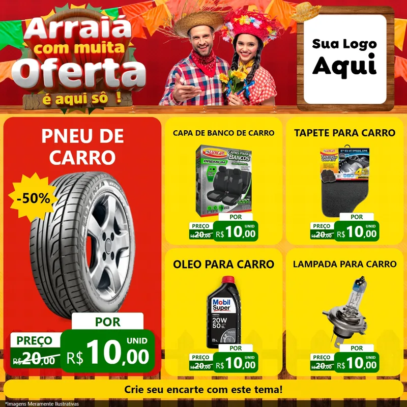 Modelo de Rede Social para Feed Facebook com o tema Arraiá Com Muita Oferta - É Aqui Sô! para Auto peças