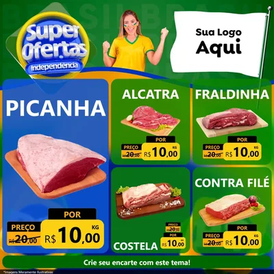 Modelo de Rede Social para Feed Facebook com o tema Super Ofertas de Independência para Açougue
