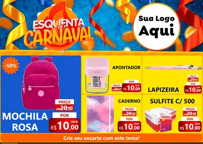 Modelo de Encarte para Encarte A4 Horizontal com o tema Esquenta de Carnaval para Papelaria