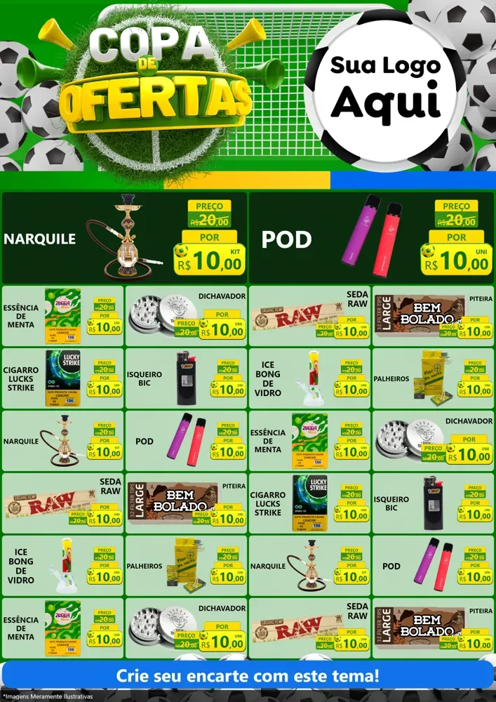 Modelo de Encarte para Encarte A4 Vertical com o tema Copa De Ofertas para Tabacaria