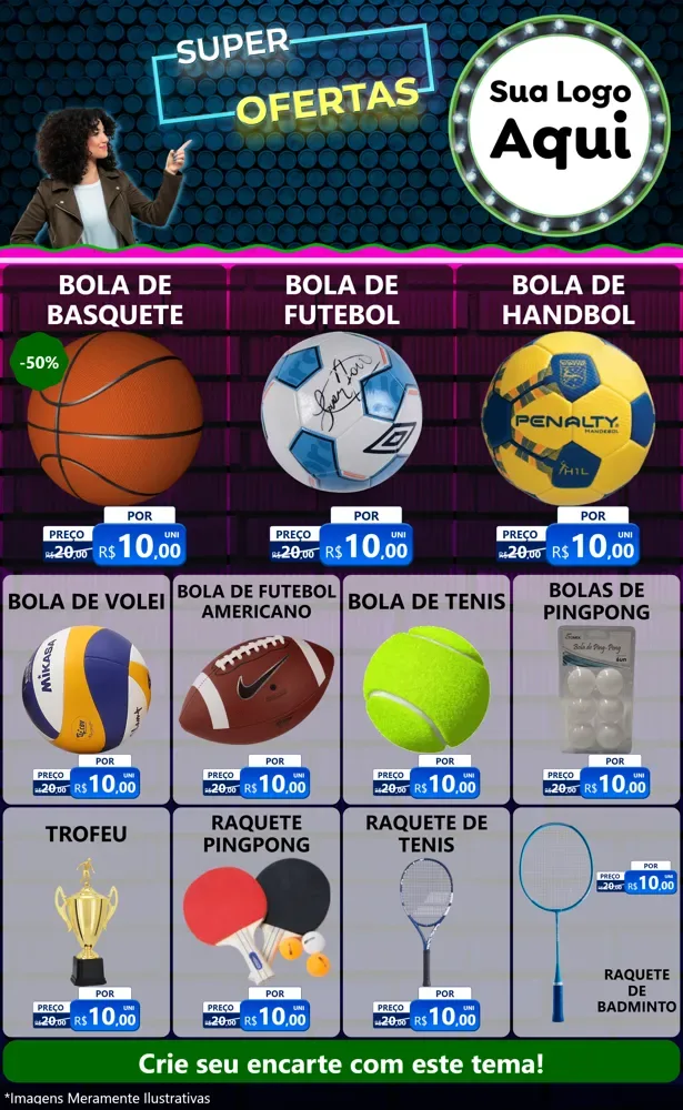 Modelo de Encarte para Encarte Grande com o tema Super Ofertas para Artigos Esportivos