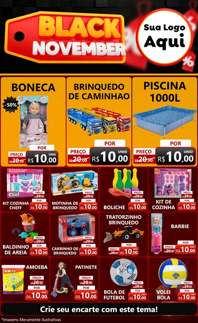 Modelo de Encarte para Encarte Grande com o tema Black November para Brinquedos