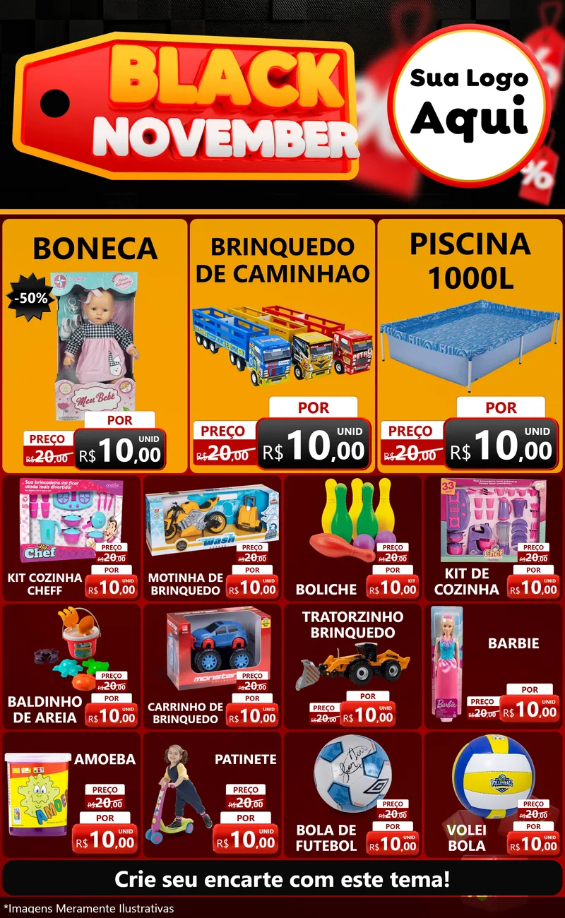 Modelo de Encarte para Encarte Grande com o tema Black November para Brinquedos