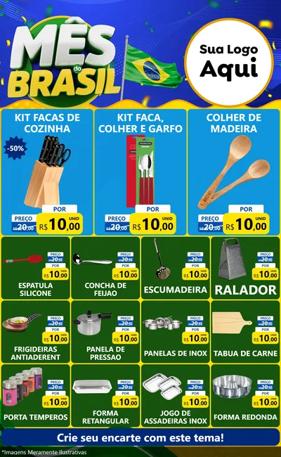 Modelo de Encarte para Encarte Grande com o tema Mês do Brasil para Utilidades Domésticas