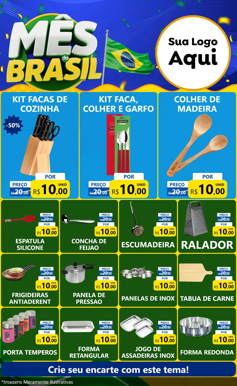 Modelo de Encarte para Encarte Grande com o tema Mês do Brasil para Utilidades Domésticas