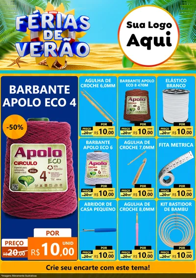Modelo de Encarte para Encarte A4 Vertical com o tema Férias de Verão para Armarinho e Aviamentos
