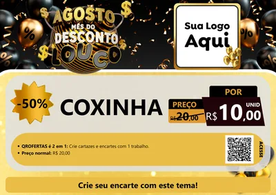 Modelo de Cartaz para Cartaz A4 Horizontal com o tema Agosto Mês do Desconto Louco para Salgadaria