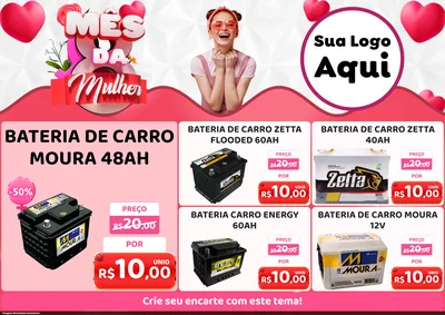 Modelo de Encarte para Encarte A4 Horizontal com o tema Mês da Mulher para Baterias Elétricas