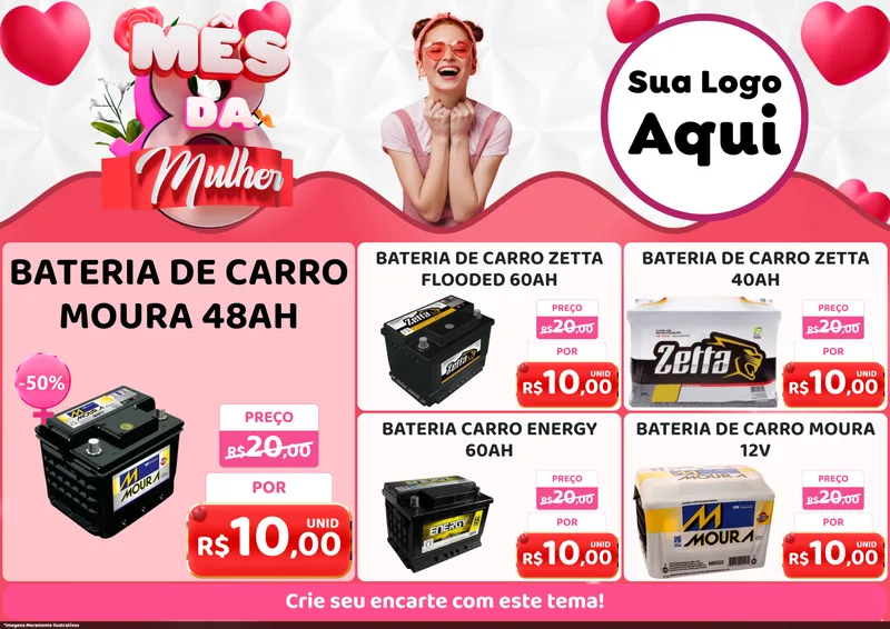 Modelo de Encarte para Encarte A4 Horizontal com o tema Mês da Mulher para Baterias Elétricas