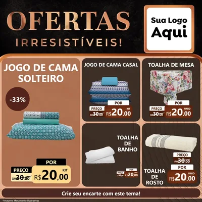 Modelo de Rede Social para Feed Facebook com o tema Ofertas Irresistíveis! para Cama, Mesa e Banho