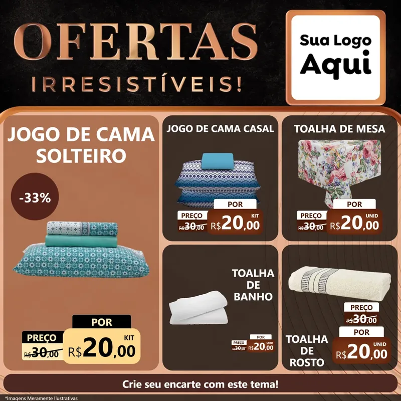 Modelo de Rede Social para Feed Facebook com o tema Ofertas Irresistíveis! para Cama, Mesa e Banho