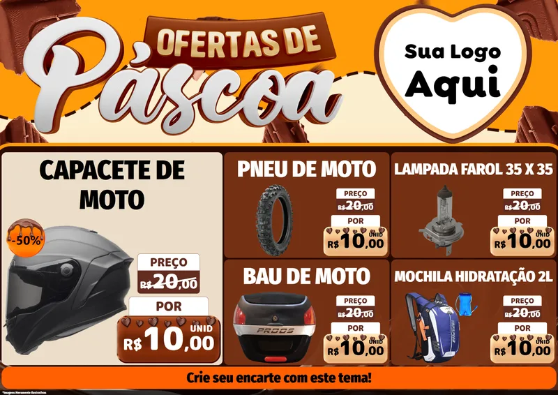 Modelo de Encarte para Encarte A4 Horizontal com o tema Ofertas de Páscoa para Moto peças