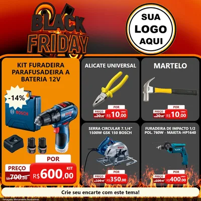 Modelo de Rede Social para Feed Facebook com o tema Black Friday para Maquinas e Ferramentas