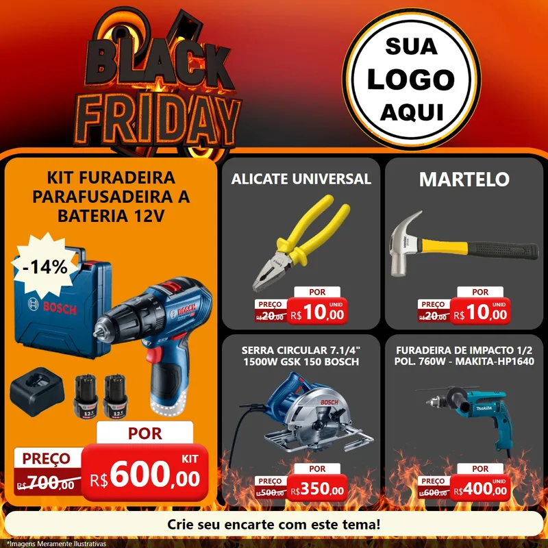 Modelo de Rede Social para Feed Facebook com o tema Black Friday para Maquinas e Ferramentas