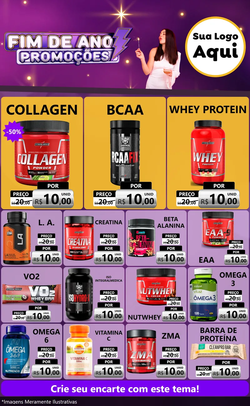 Modelo de Encarte para Encarte Grande com o tema Fim de Ano Promoções para Suplementos alimentares