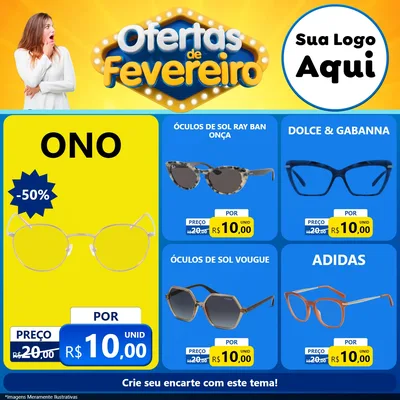 Modelo de Rede Social para Feed Facebook com o tema Ofertas de Fevereiro para Óticas