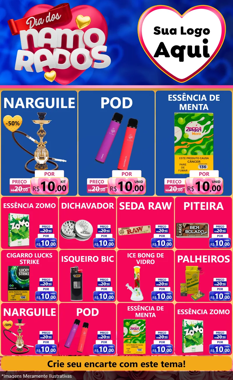 Modelo de Encarte para Encarte Grande com o tema Dia dos namorados para Tabacaria