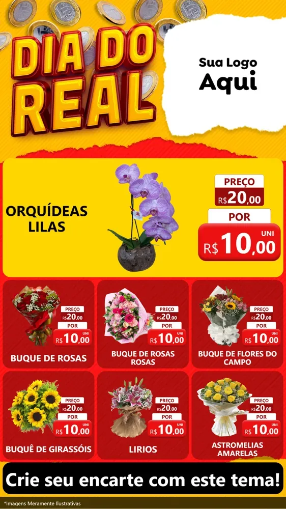 Modelo de Rede Social para Stories com o tema Dia Do Real para Floricultura e jardim