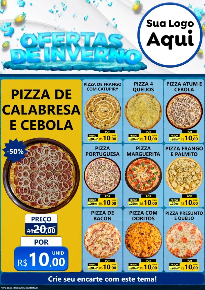 Modelo de Encarte para Encarte A4 Vertical com o tema Ofertas de Inverno para Pizzaria