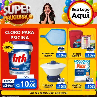 Modelo de Rede Social para Feed Facebook com o tema Super Inauguração para Produtos para Piscina