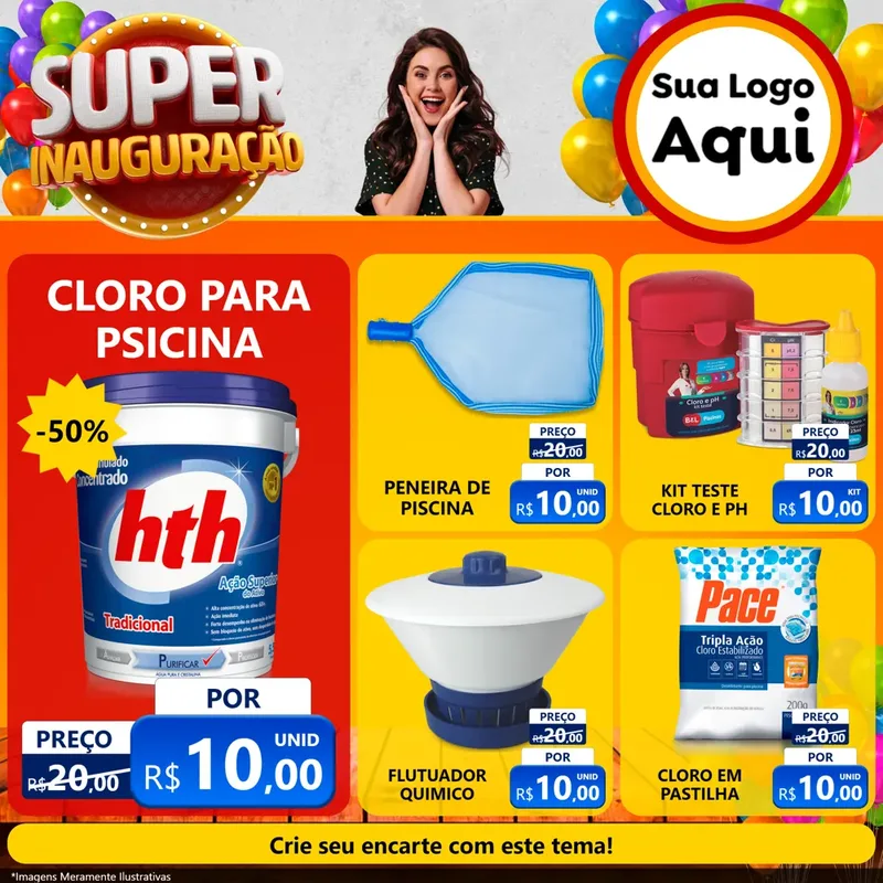 Modelo de Rede Social para Feed Facebook com o tema Super Inauguração para Produtos para Piscina