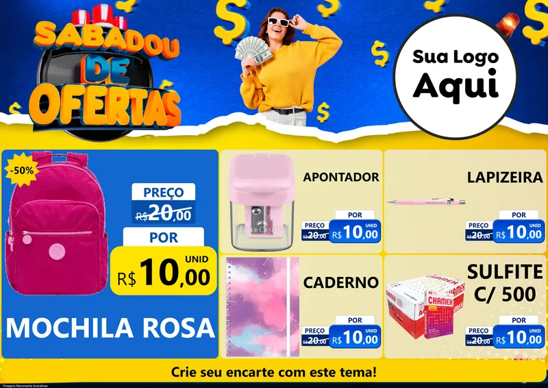 Modelo de Encarte para Encarte A4 Horizontal com o tema Sabadou de Ofertas para Papelaria
