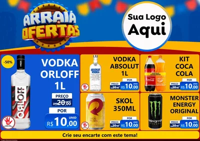 Modelo de Encarte para Encarte A4 Horizontal com o tema Arraiá de Ofertas - Junina para Distribuidora de bebidas