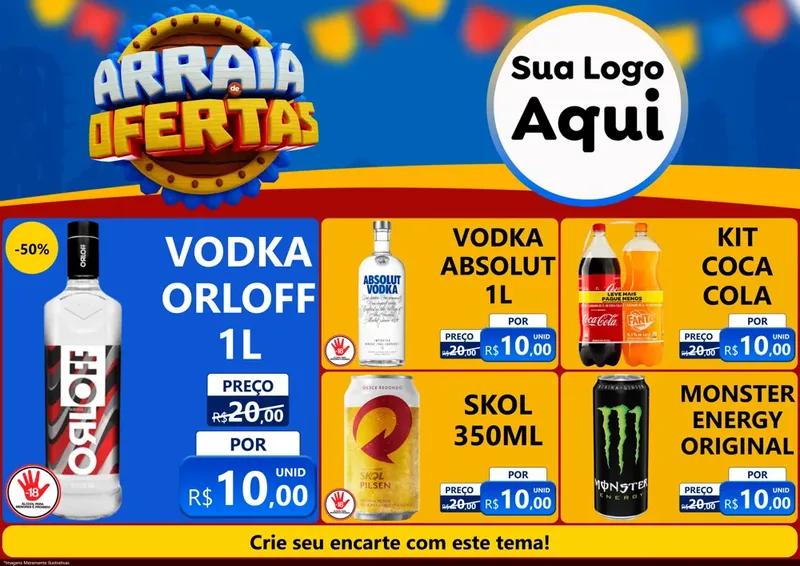 Modelo de Encarte para Encarte A4 Horizontal com o tema Arraiá de Ofertas - Junina para Distribuidora de bebidas