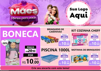 Modelo de Encarte para Encarte A4 Horizontal com o tema Dia das Mães Ofertas para Você! para Brinquedos