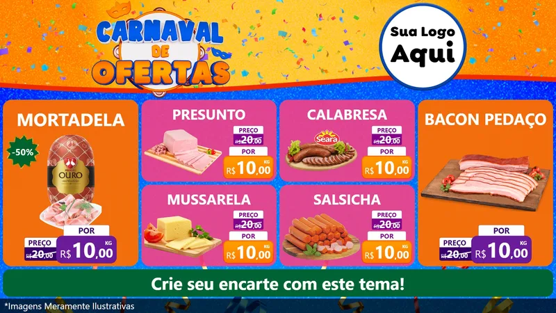 Modelo de TV para TV Horizontal com o tema Carnaval de Ofertas para Frios e Laticínios