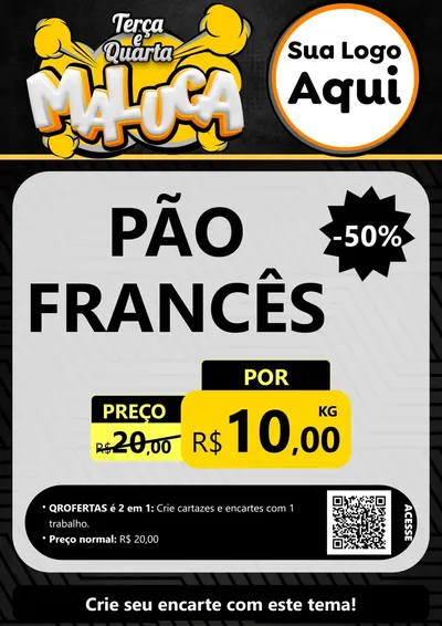 Modelo de Cartaz para Cartaz A4 Vertical com o tema Terça e Quarta Maluca para Padaria