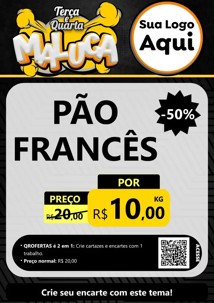 Modelo de Cartaz para Cartaz A4 Vertical com o tema Terça e Quarta Maluca para Padaria