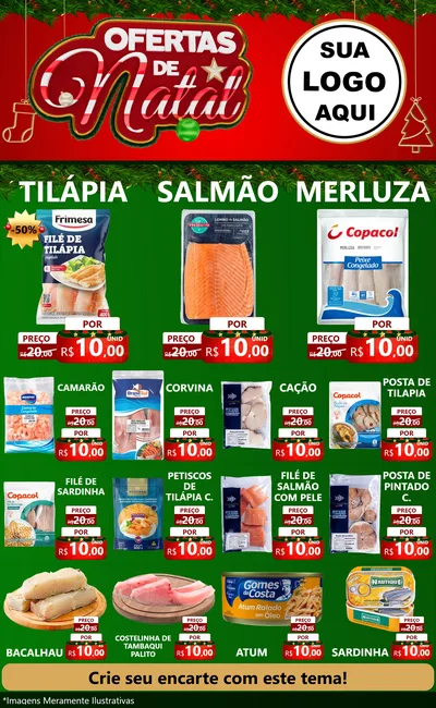 Modelo de Encarte para Encarte Grande com o tema Ofertas de Natal para Peixaria