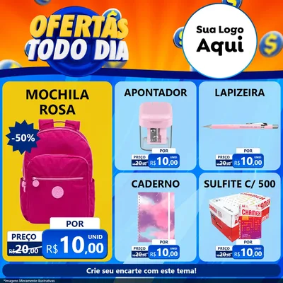 Modelo de Rede Social para Feed Facebook com o tema Ofertas Todo Dia para Papelaria