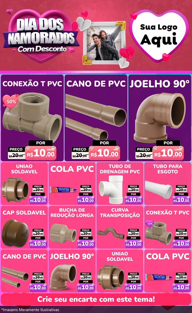Modelo de Encarte para Encarte Grande com o tema Dia Dos Namorados Com Desconto para Tubos e conexões
