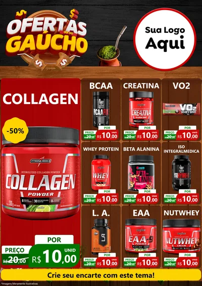 Modelo de Encarte para Encarte A4 Vertical com o tema Ofertas Dia do Gaúcho para Suplementos alimentares