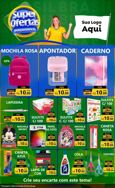 Modelo de Encarte para Encarte Grande com o tema Super Ofertas de Independência para Papelaria