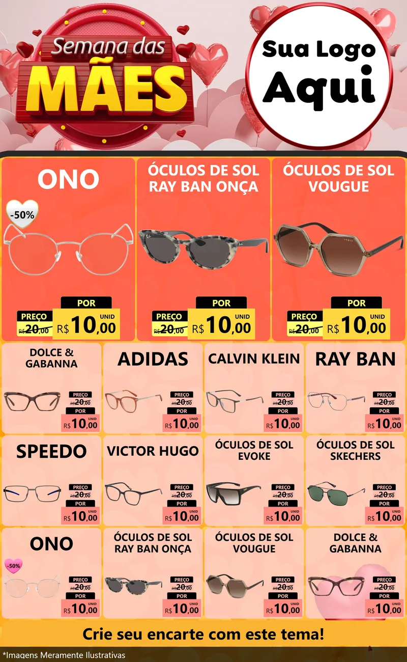 Modelo de Encarte para Encarte Grande com o tema Semana das Mães para Óticas
