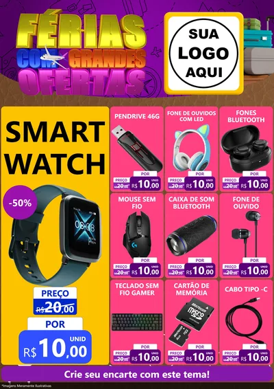Modelo de Encarte para Encarte A4 Vertical com o tema Férias com Grandes Ofertas para Informática