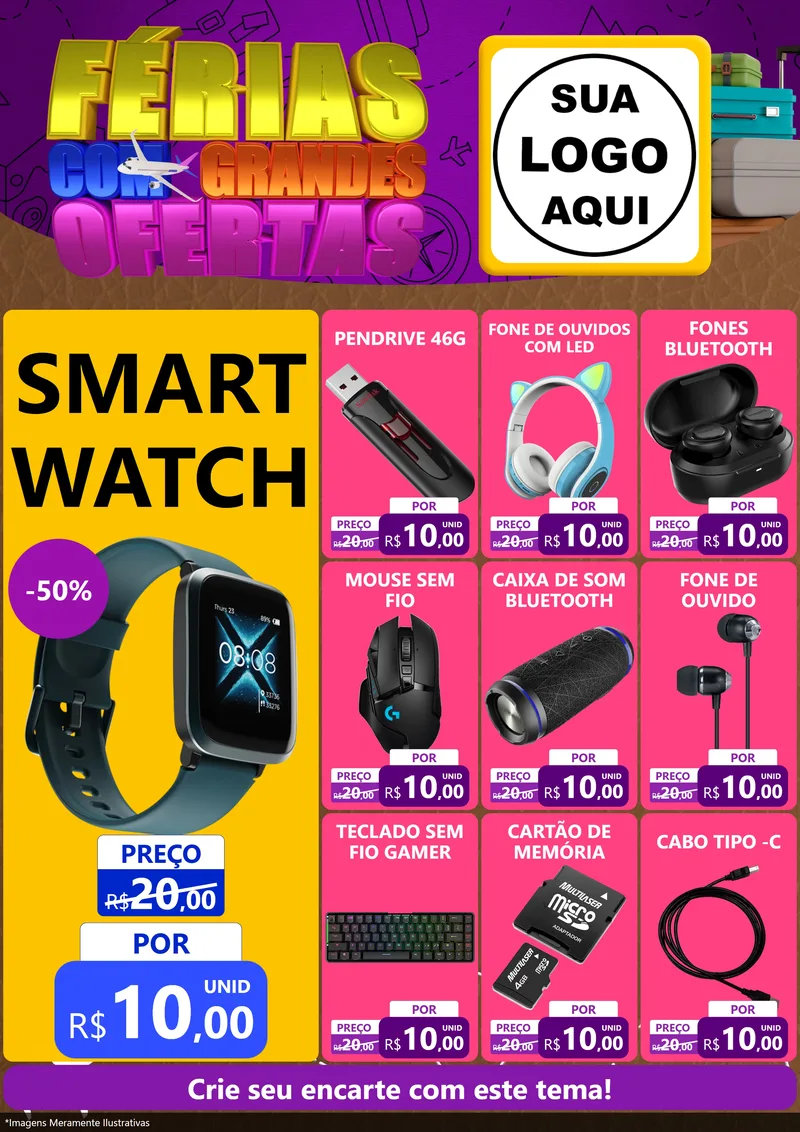 Modelo de Encarte para Encarte A4 Vertical com o tema Férias com Grandes Ofertas para Informática