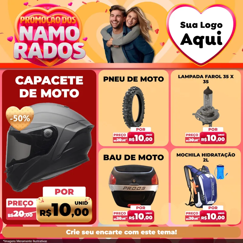 Modelo de Rede Social para Feed Facebook com o tema Promoção dos Namorados para Moto peças