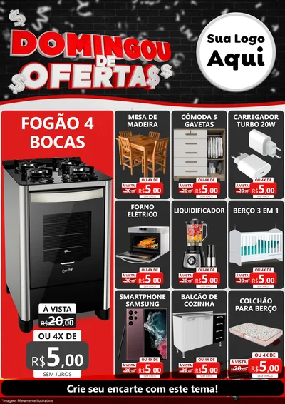 Modelo de Encarte para Encarte A4 Vertical com o tema Domingou de Ofertas para Móveis e Eletro