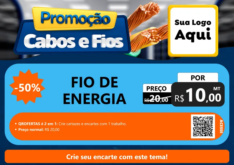 Modelo de Cartaz para Cartaz A4 Horizontal com o tema Promoção Cabos e Fios - Construção / Elétrica para Materiais Elétricos