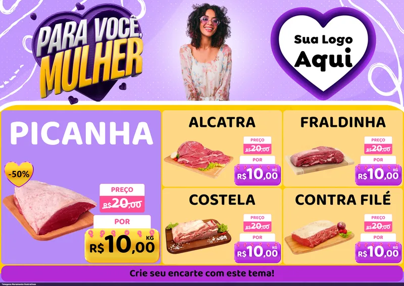Modelo de Encarte para Encarte A4 Horizontal com o tema Para Você, Mulher para Açougue