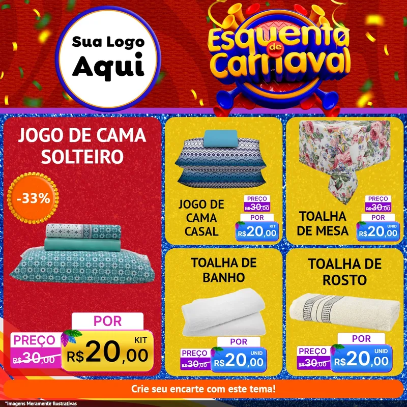 Modelo de Rede Social para Feed Facebook com o tema Esquenta de Carnaval para Cama, Mesa e Banho