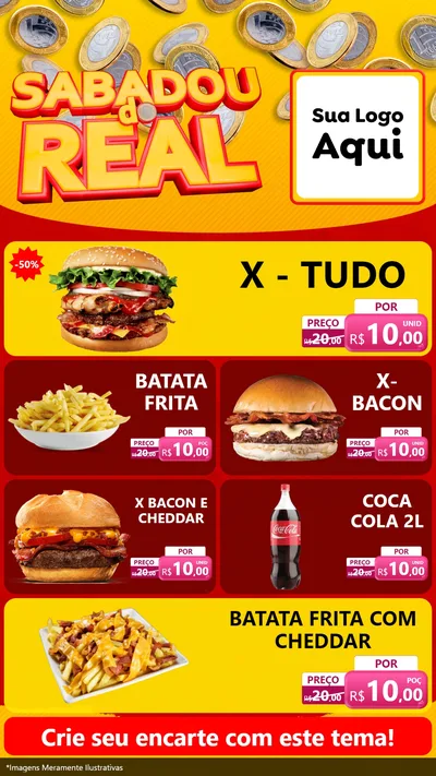 Modelo de TV para TV Vertical com o tema Sabadou do Real para Hamburgueria