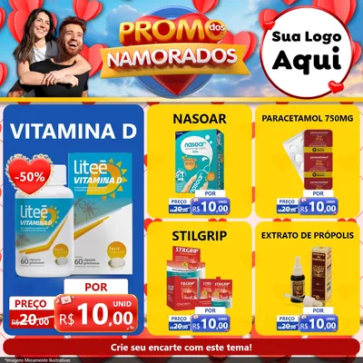 Modelo de Rede Social para Feed Facebook com o tema Promo dos Namorados para Farmácia