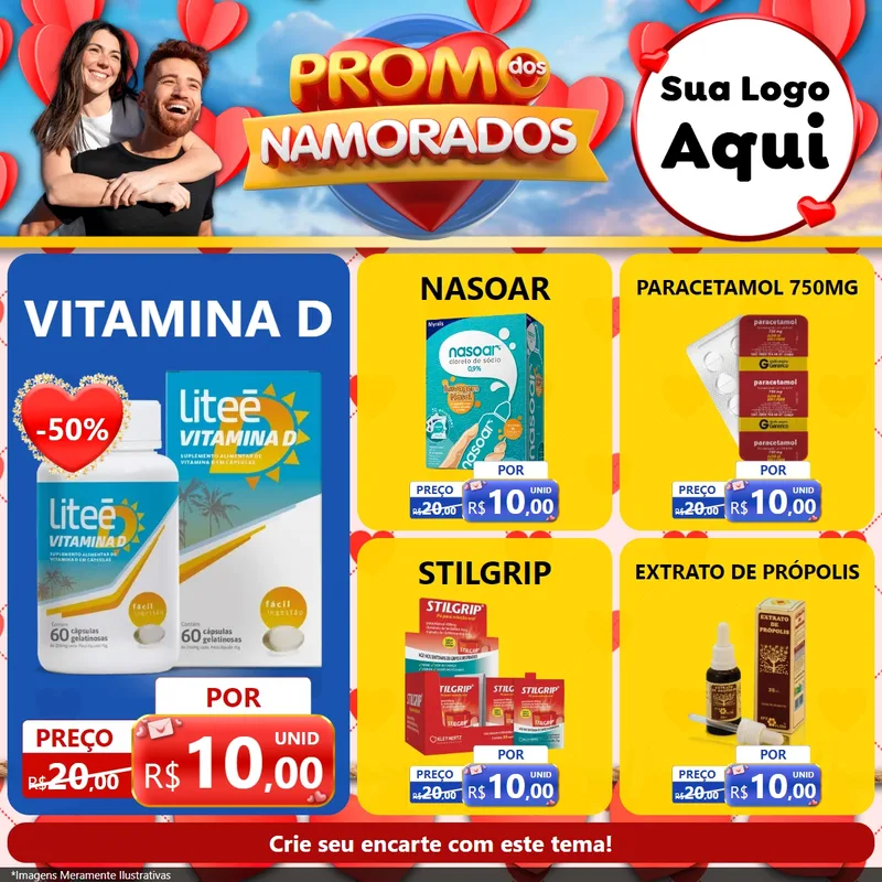 Modelo de Rede Social para Feed Facebook com o tema Promo dos Namorados para Farmácia