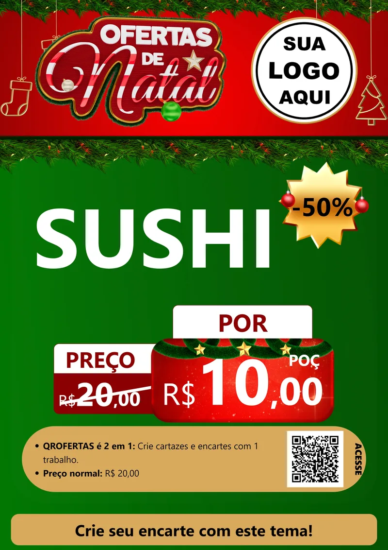 Modelo de Cartaz para Cartaz A4 Vertical com o tema Ofertas de Natal para Comida japonesa
