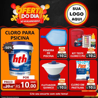 Modelo de Rede Social para Feed Facebook com o tema Oferta do Dia - Só hoje, Aproveite! para Produtos para Piscina
